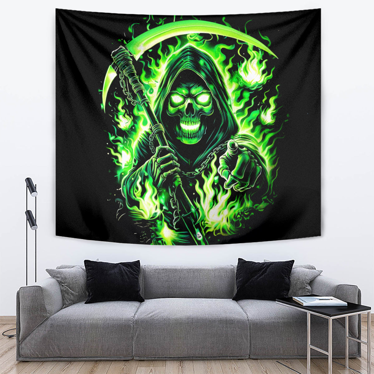 Flame Reaper Skull Tapestry Stop Asking Why I'm An Asshole I Don't Ask Why You So Stupid