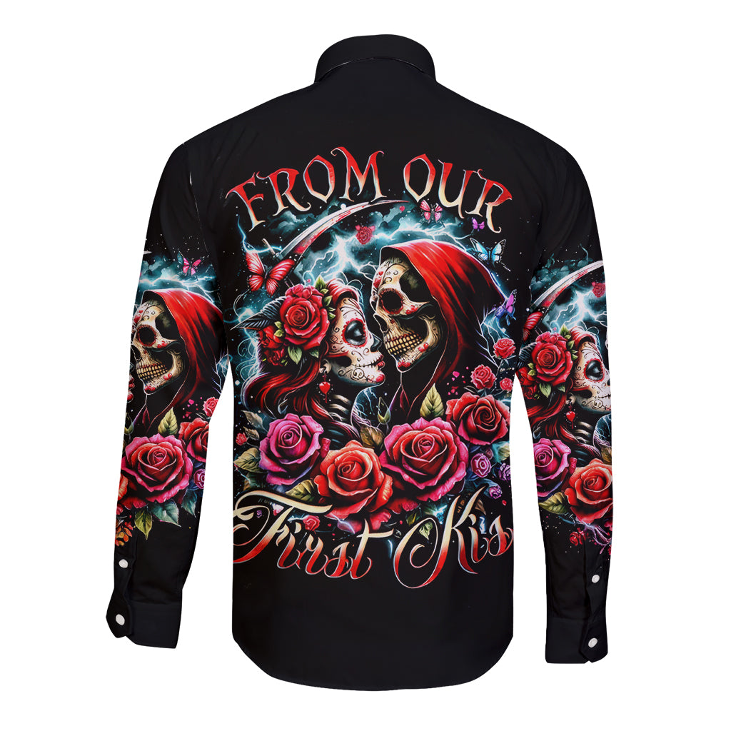 Couple Skull Long Sleeve Button Shirt From Our Firse Kiss - Wonder Print Shop