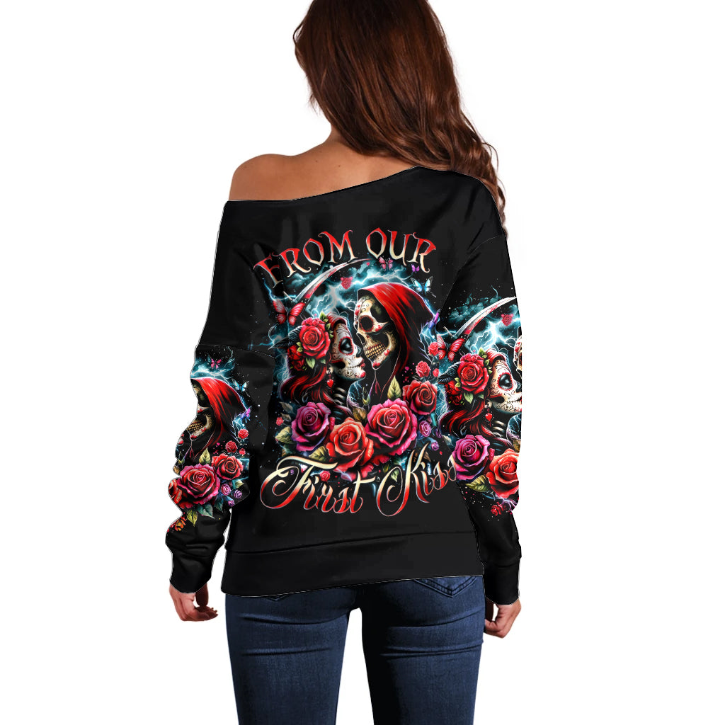 Couple Skull Off Shoulder Sweater From Our Firse Kiss - Wonder Print Shop