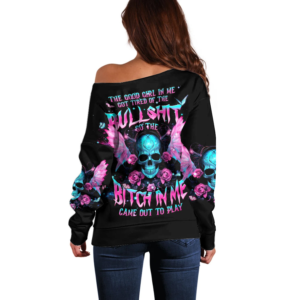 Fairy Skull Off Shoulder Sweater The Good Girl In Me Got Tired Of The Bullshit - Wonder Print Shop