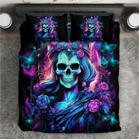 Black queen skull bedding set with colorful gothic artwork and two matching pillowcases