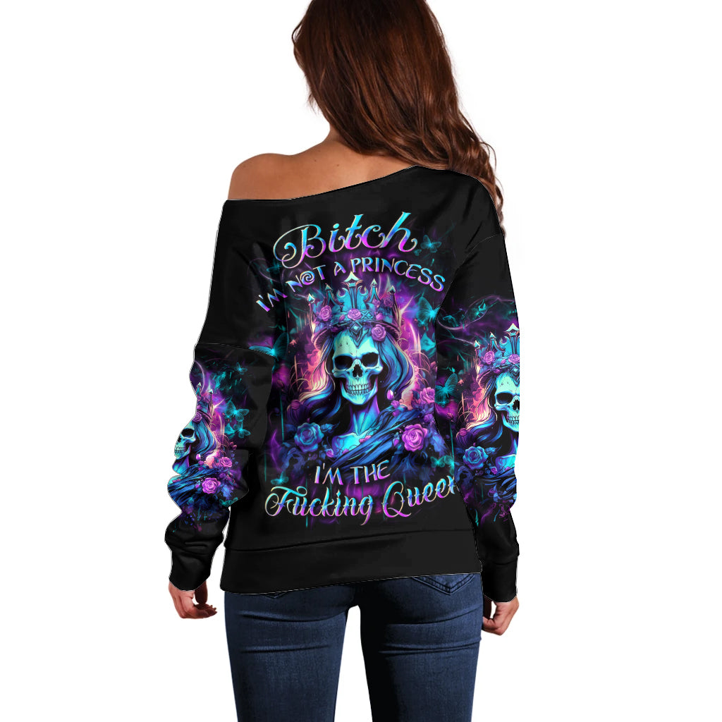 Queen Skull Off Shoulder Sweater Bitch I'm The Fucking Queen - Wonder Print Shop