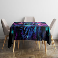 Black rectangular tablecloth with purple-blue skull and teal butterfly design