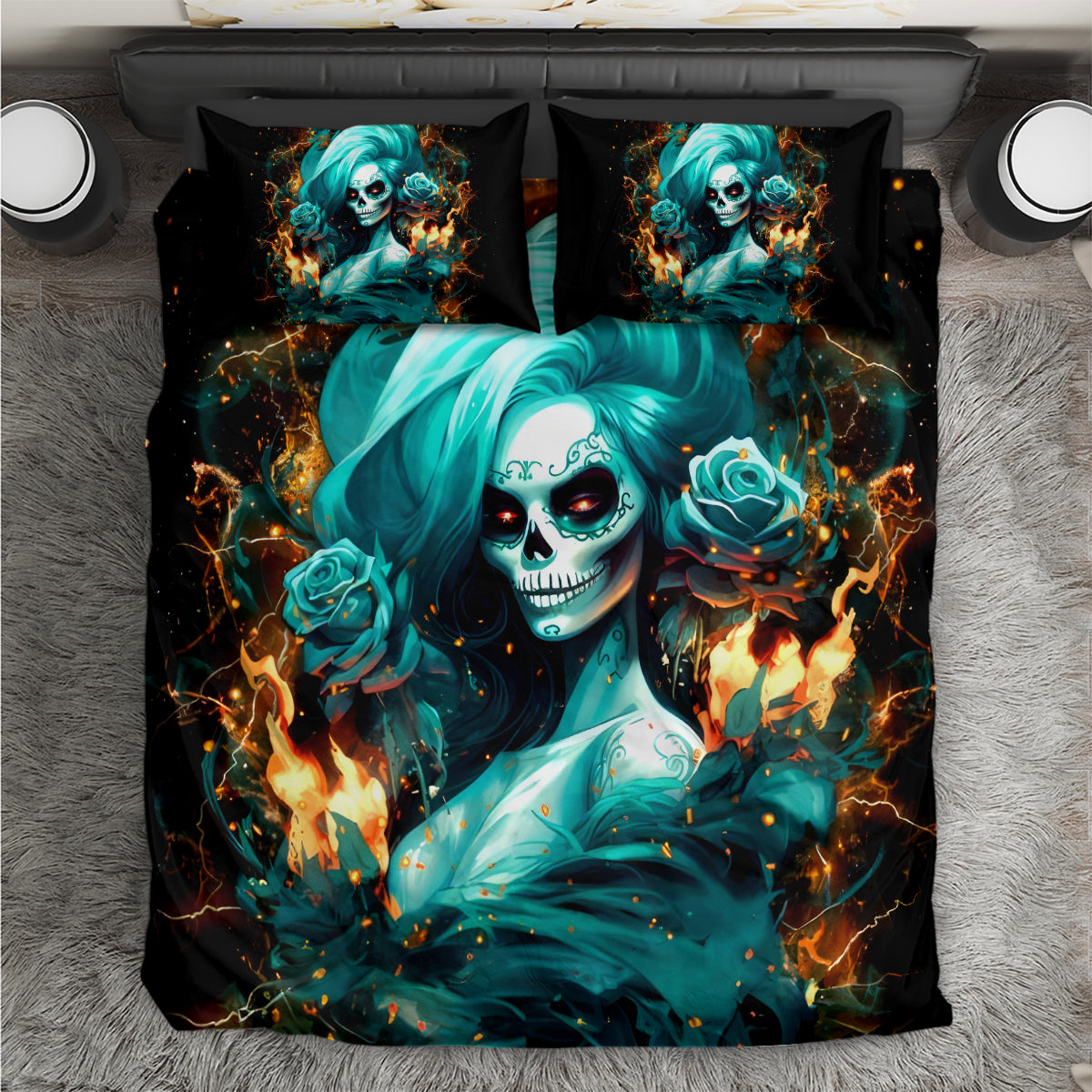 Flame Girl Skull Bedding Set Assuming I Was Like Most Girls Was Your First Mistake - Wonder Print Shop