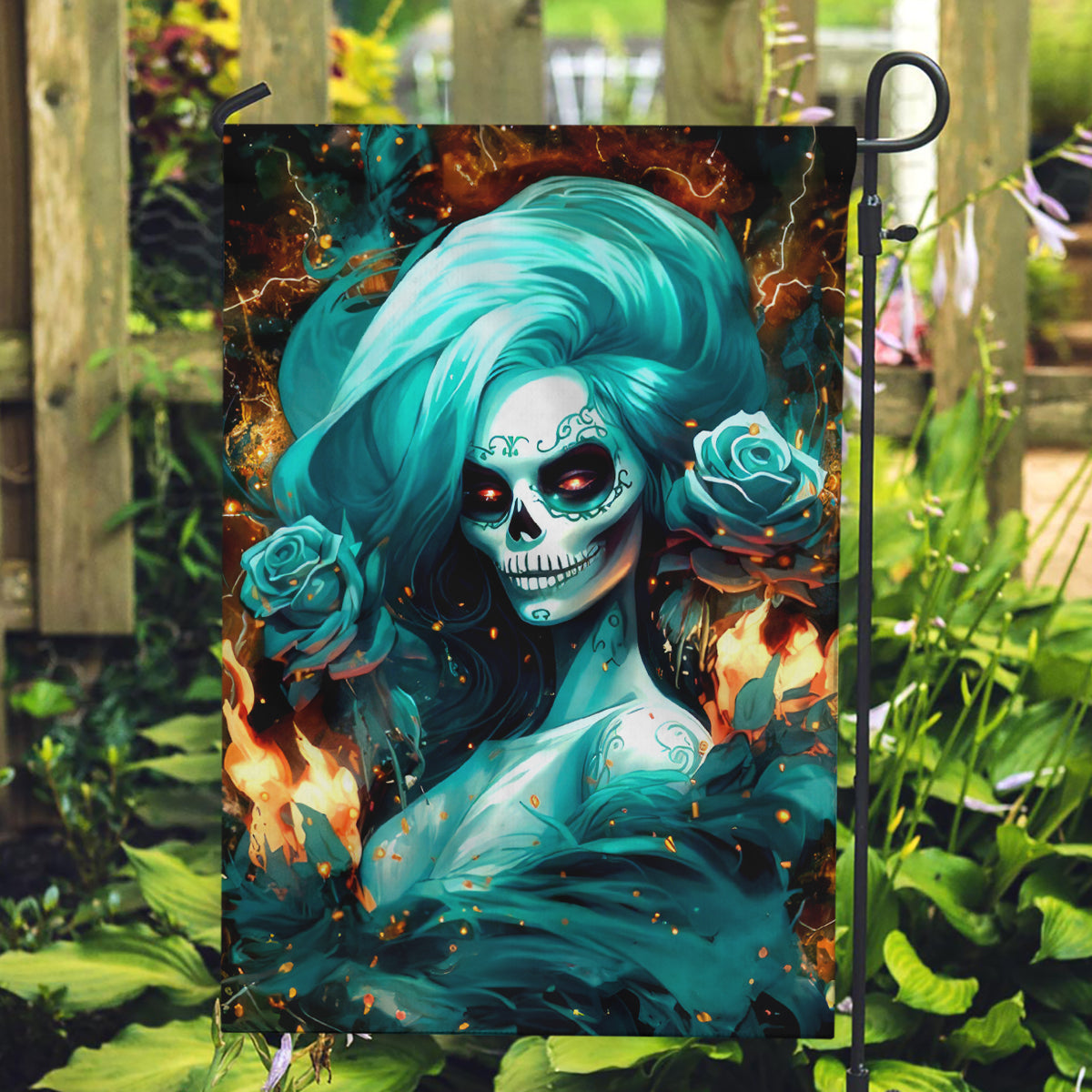 Flame Girl Skull Garden Flag Assuming I Was Like Most Girls Was Your First Mistake - Wonder Print Shop