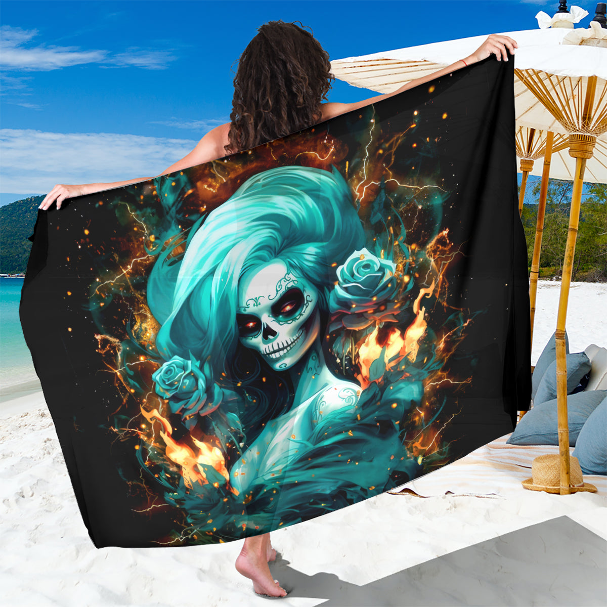 Flame Girl Skull Sarong Assuming I Was Like Most Girls Was Your First Mistake - Wonder Print Shop