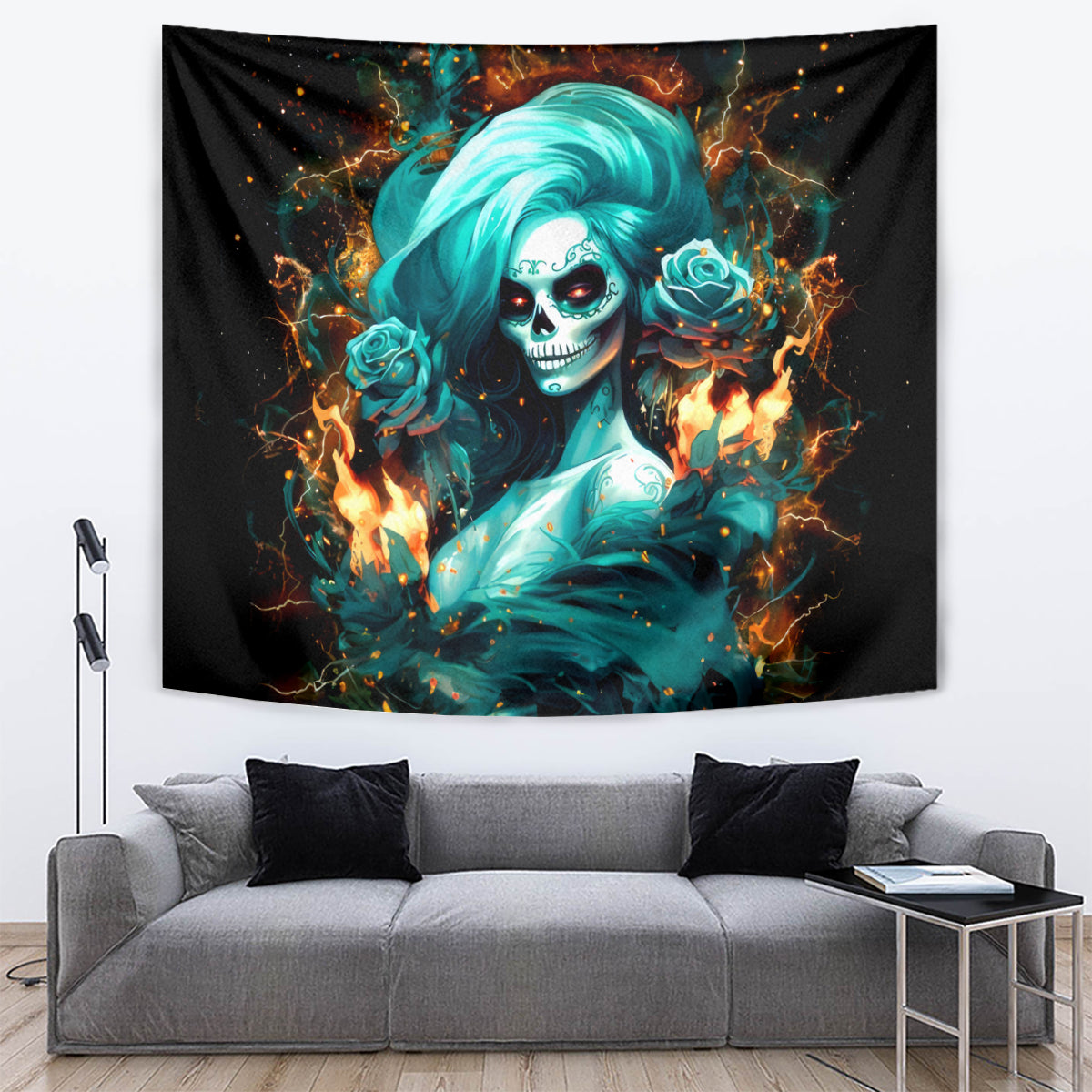 Flame Girl Skull Tapestry Assuming I Was Like Most Girls Was Your First Mistake