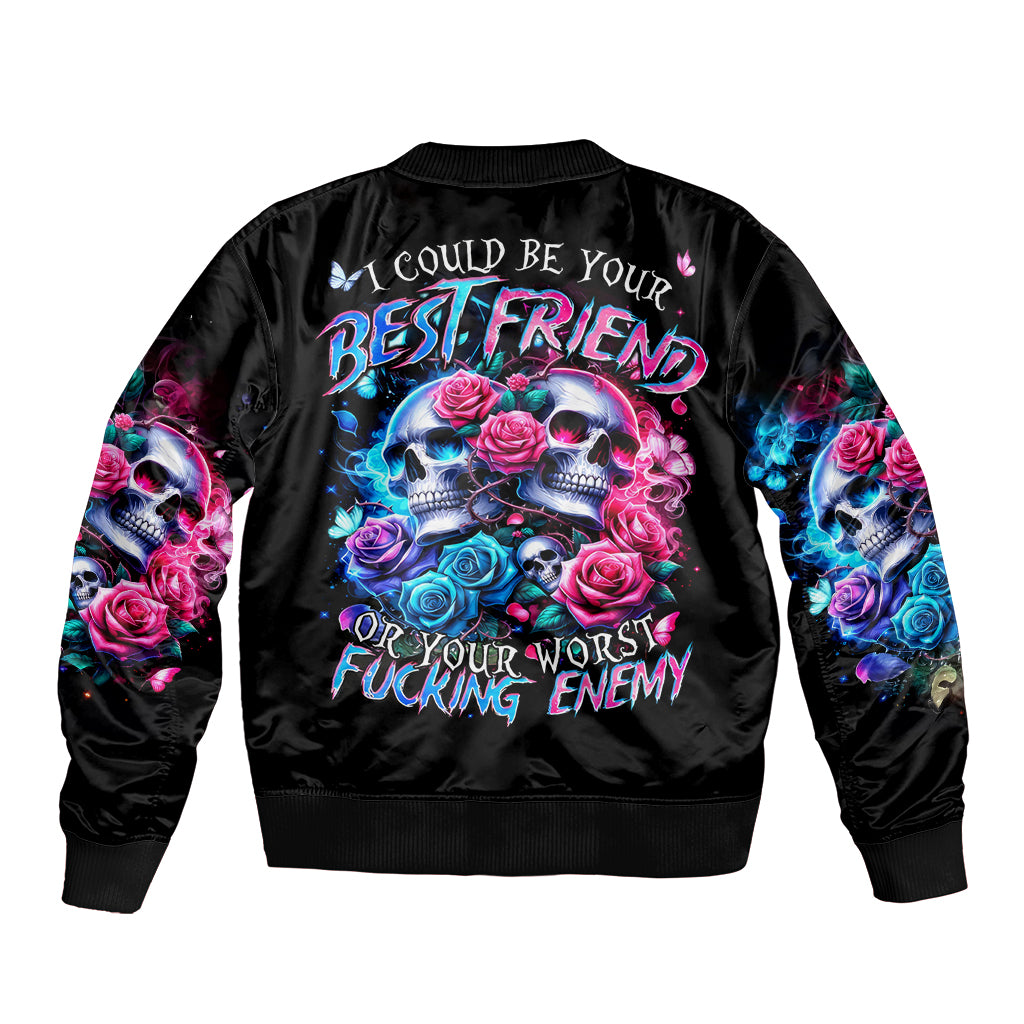 Couple Skull Bomber Jacket I Could Be Your Best Friend Or Your Worst Fucking Enemy - Wonder Print Shop