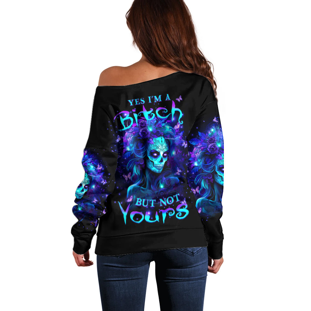 Skull Girl Off Shoulder Sweater Yes I'm A Bitch But Not Yours - Wonder Print Shop