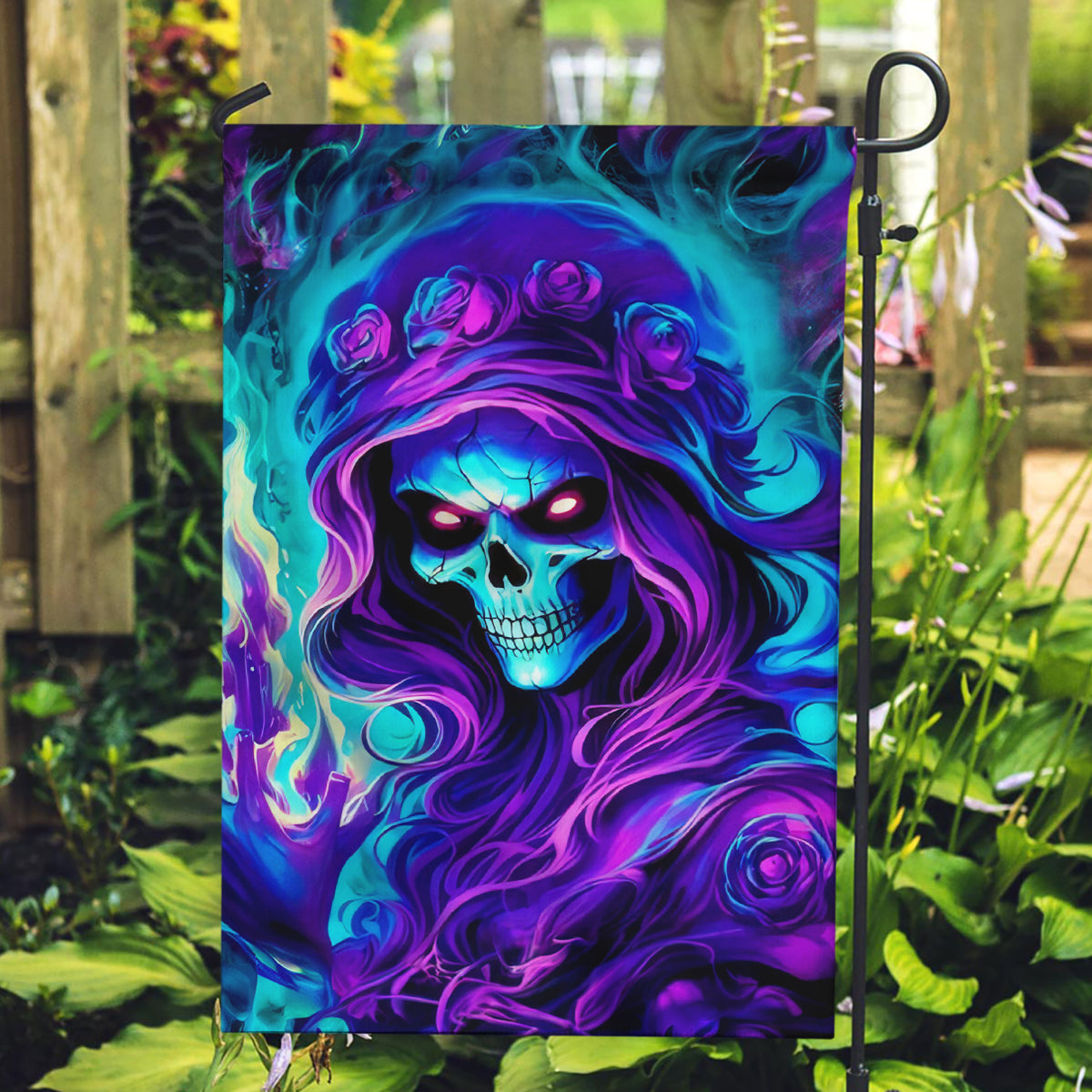 Flame Girl Skull Garden Flag The Good Girl In Me Got Tired Of The Bullshit - Wonder Print Shop