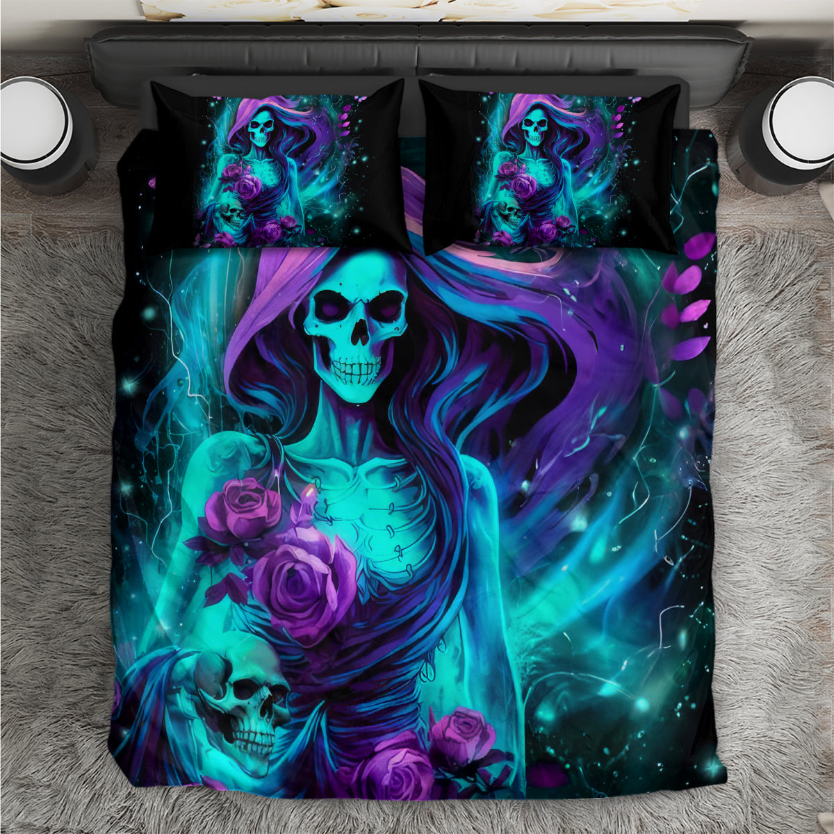 Flame Girl Skull Bedding Set The Good Girl In Me Got Tired Of The Bullshit - Wonder Print Shop