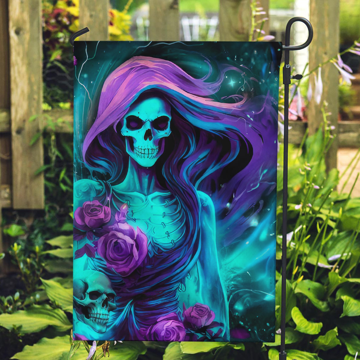 Flame Girl Skull Garden Flag The Good Girl In Me Got Tired Of The Bullshit - Wonder Print Shop