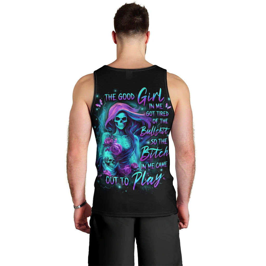 Flame Girl Skull Men Tank Top The Good Girl In Me Got Tired Of The Bullshit - Wonder Print Shop