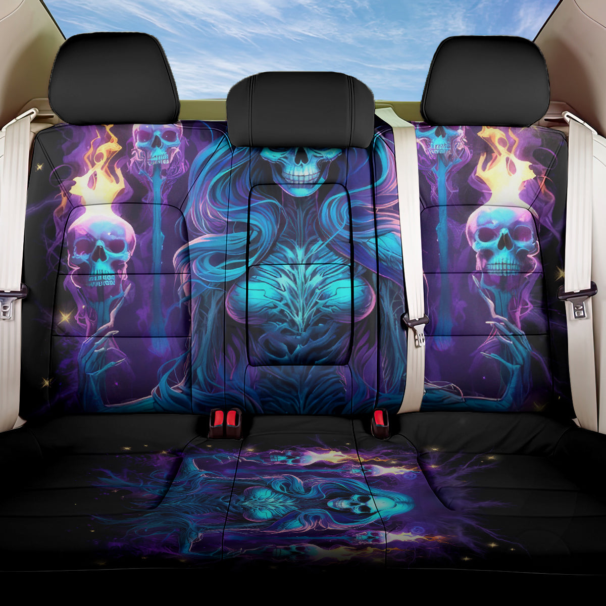 Witch Skull Back Car Seat Cover Wake Up Beasuty I't Time To Beast - Wonder Print Shop