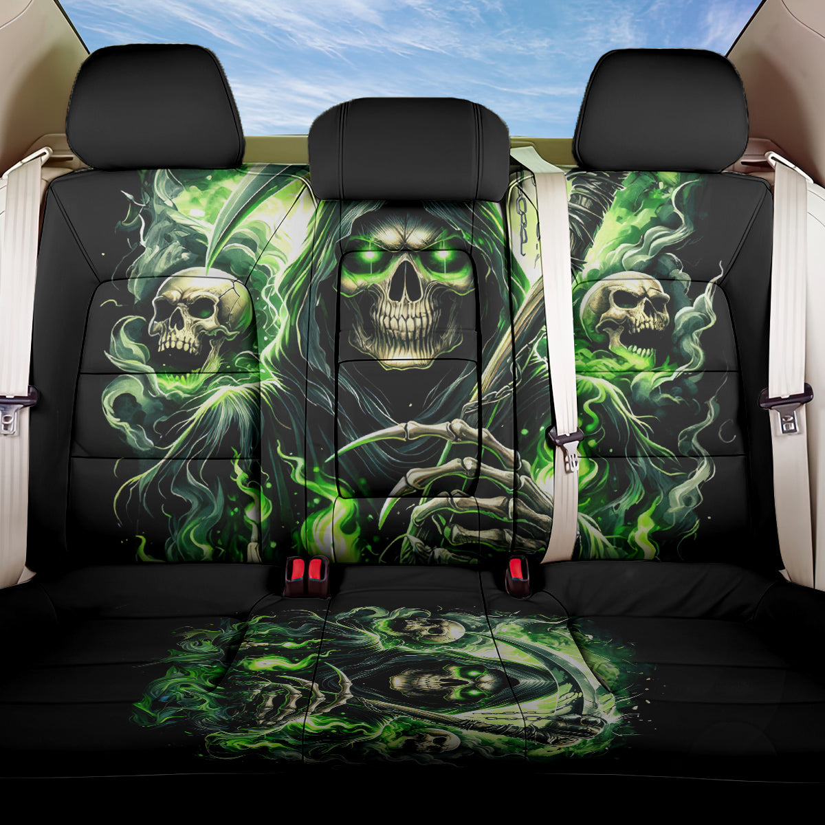 Flame Reaper Skull Back Car Seat Cover I'm Not Anti Social I'm Just Not User Friendly - Wonder Print Shop