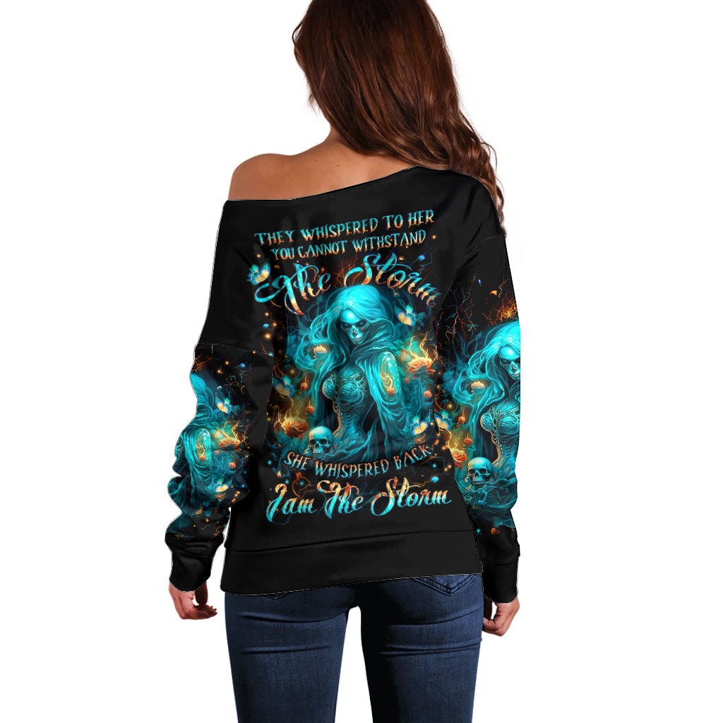 Witch Skull Off Shoulder Sweater She Whispered Back Iam The Storm - Wonder Print Shop