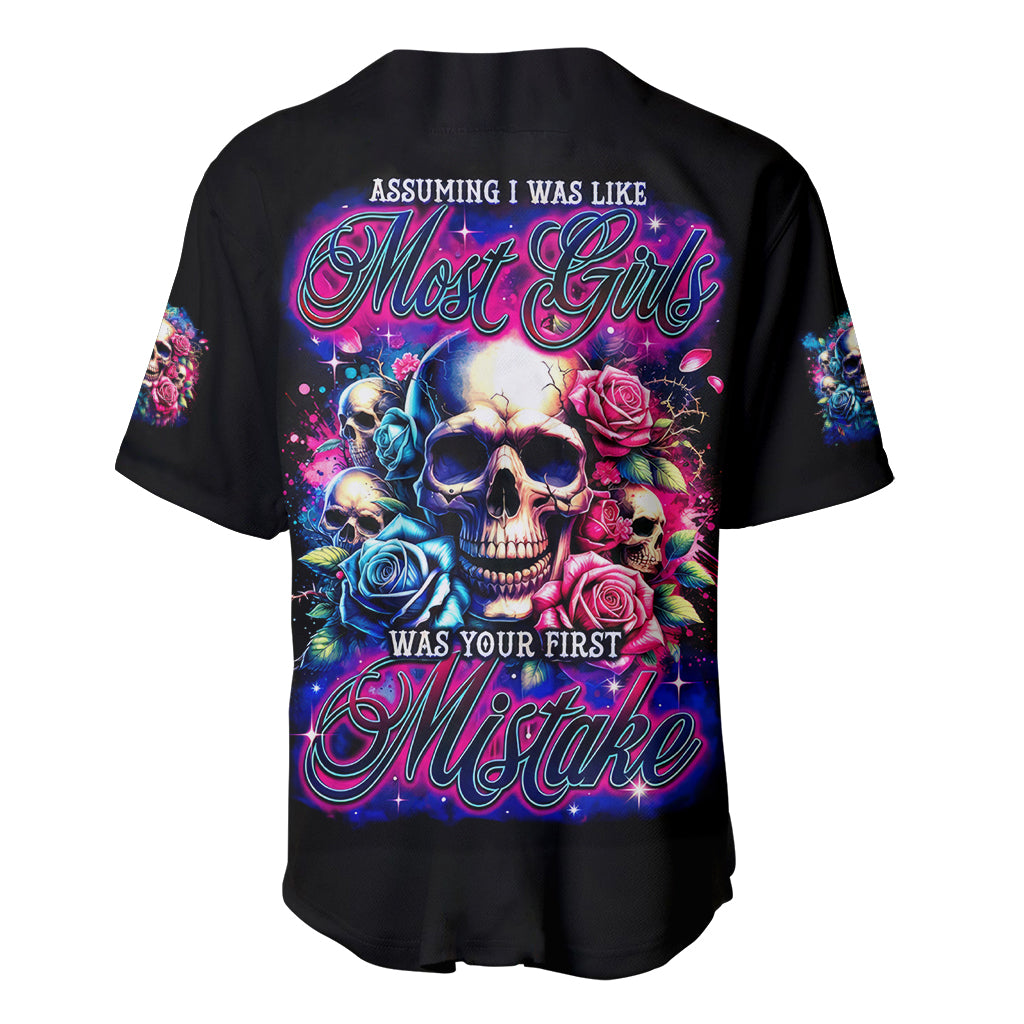 Rose Skull Baseball Jersey Assuming I Was Like Most Girls Was Your First Mistake - Wonder Print Shop