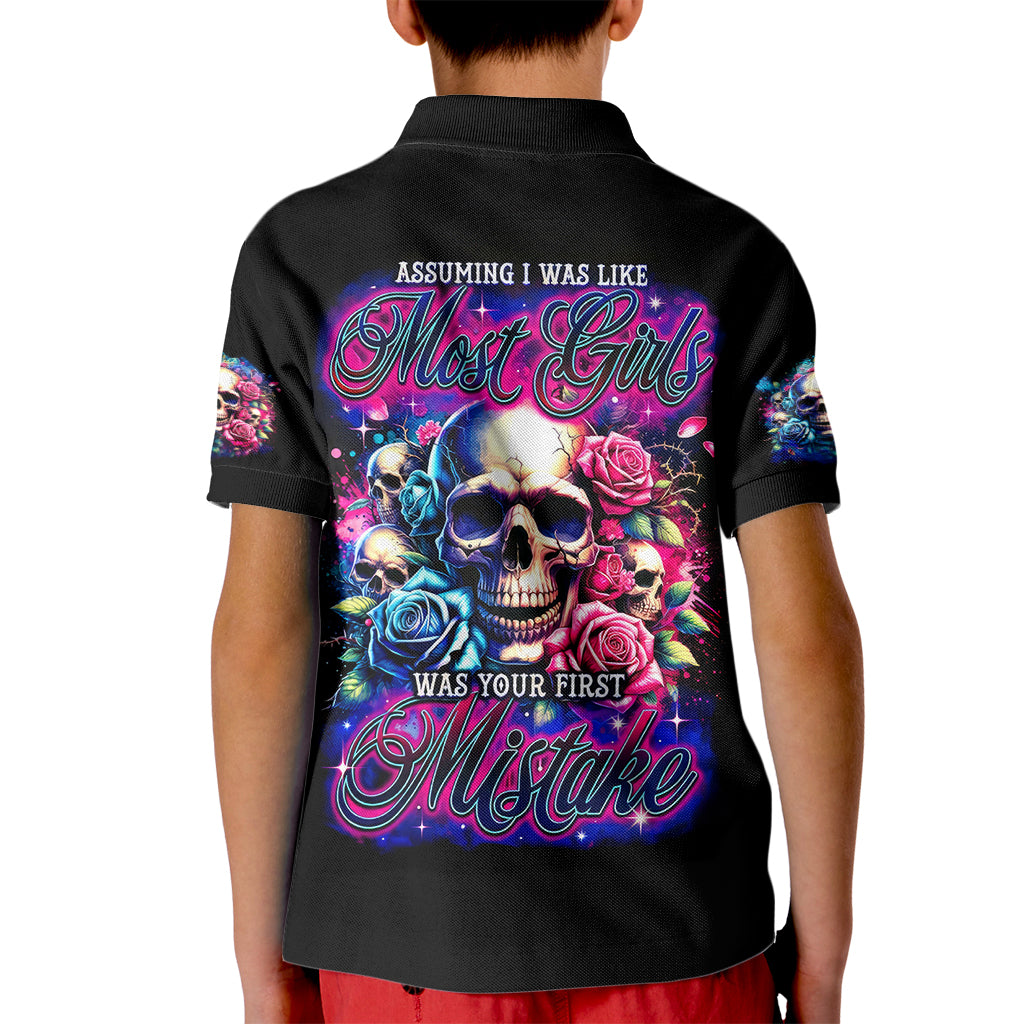 Rose Skull Kid Polo Shirt Assuming I Was Like Most Girls Was Your First Mistake - Wonder Print Shop