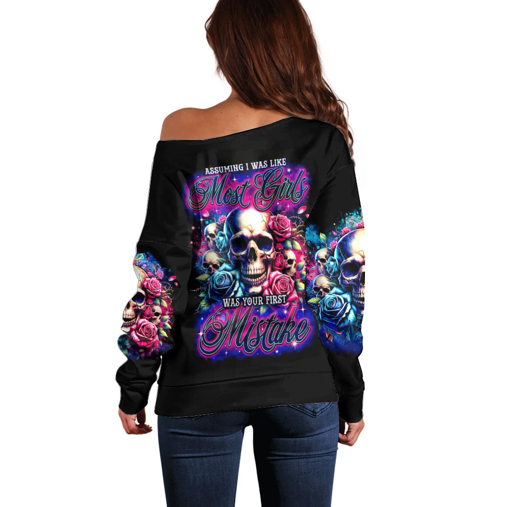 Rose Skull Off Shoulder Sweater Assuming I Was Like Most Girls Was Your First Mistake - Wonder Print Shop