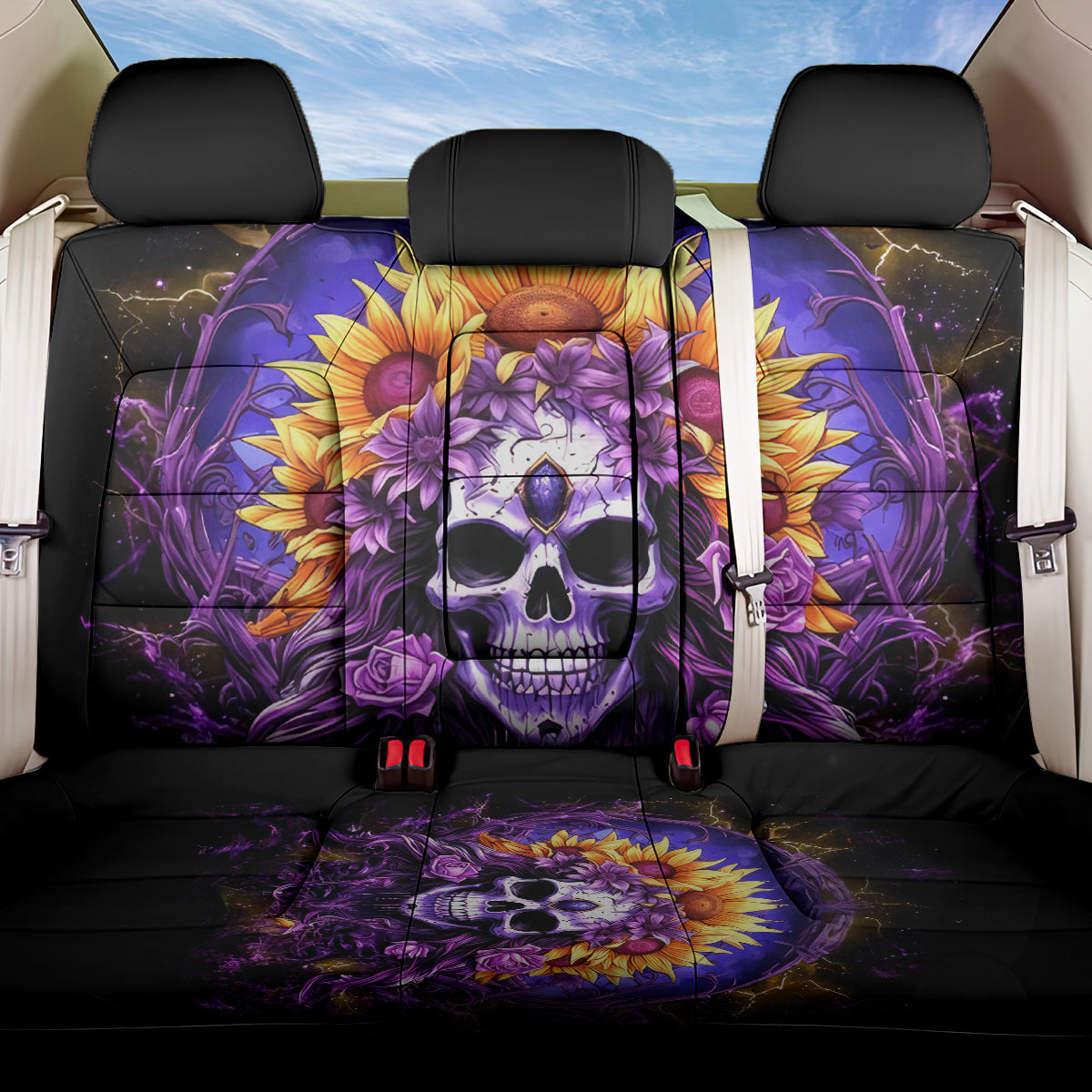 Sunflower Skull Back Car Seat Cover She Is Sunshine Mixed With A Little Hurricane - Wonder Print Shop