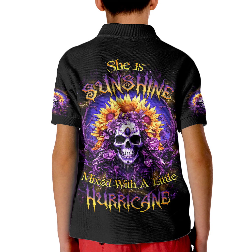 Sunflower Skull Kid Polo Shirt She Is Sunshine Mixed With A Little Hurricane - Wonder Print Shop