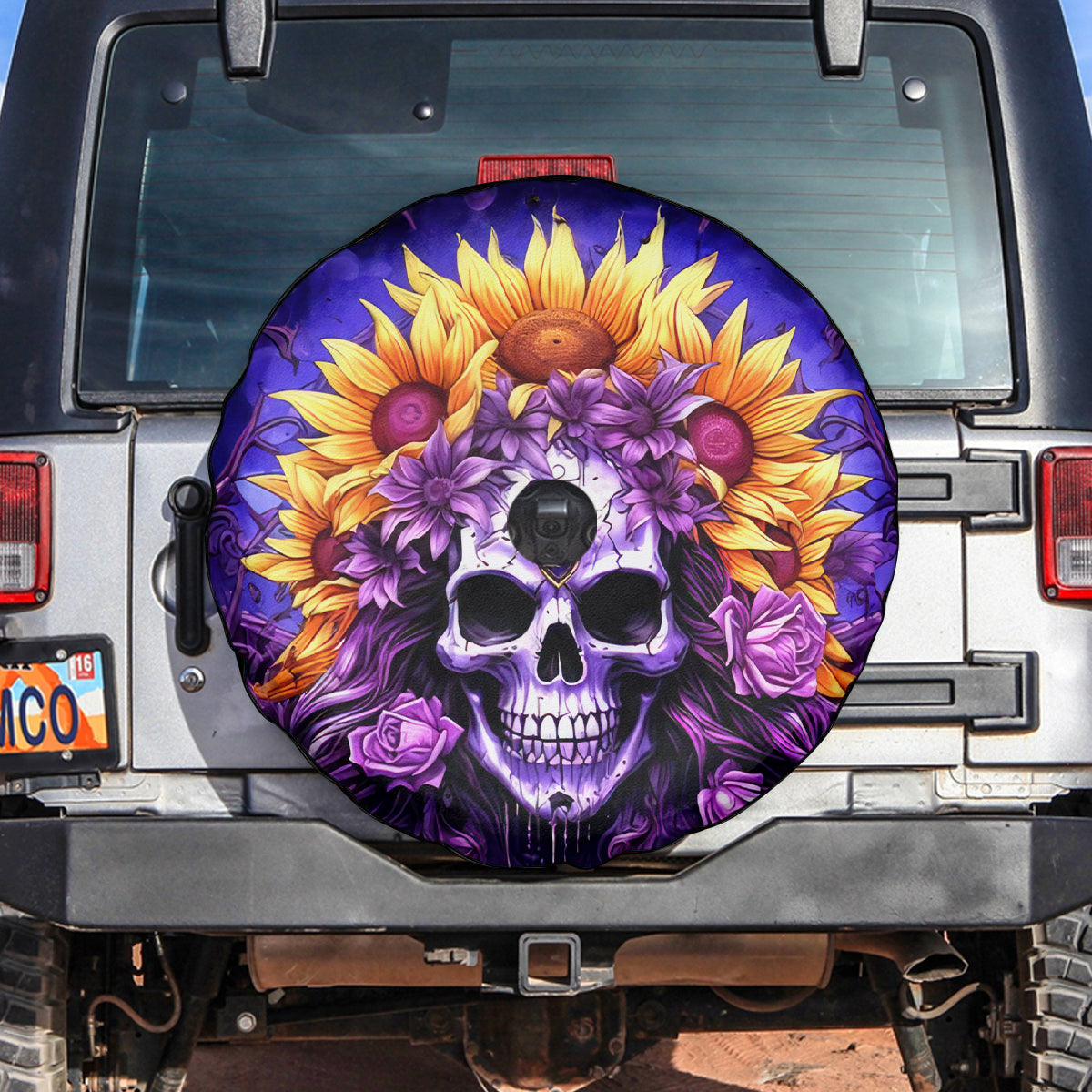 Sunflower Skull Spare Tire Cover She Is Sunshine Mixed With A Little Hurricane - Wonder Print Shop