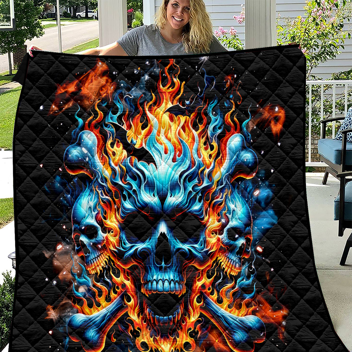 Flame Skull Quilt When I Was Born The Devil Said Ohh Shit Competition