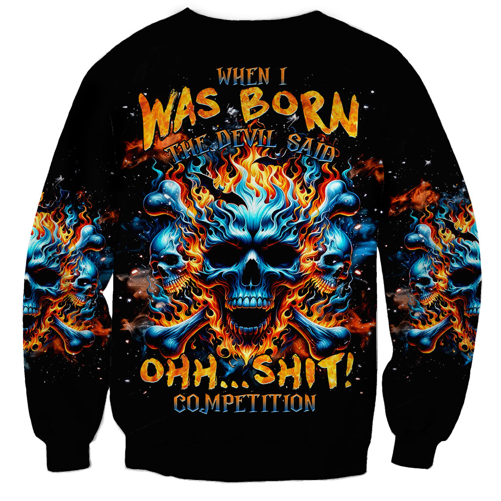 Black unisex sweatshirt with flaming skull graphic and bold competition text on front