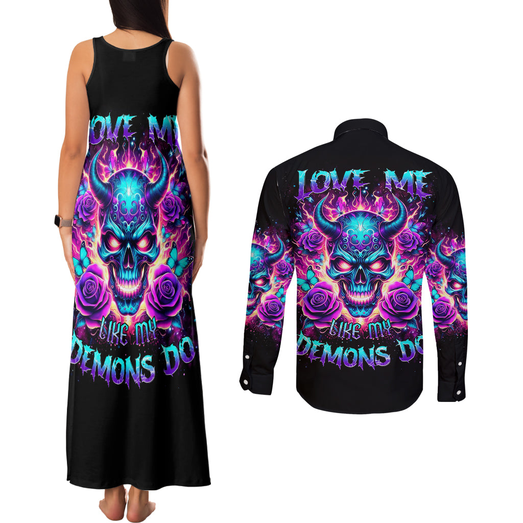 Thunder Skull Couples Matching Tank Maxi Dress and Long Sleeve Button Shirt Love Me Like My Demons Do - Wonder Print Shop