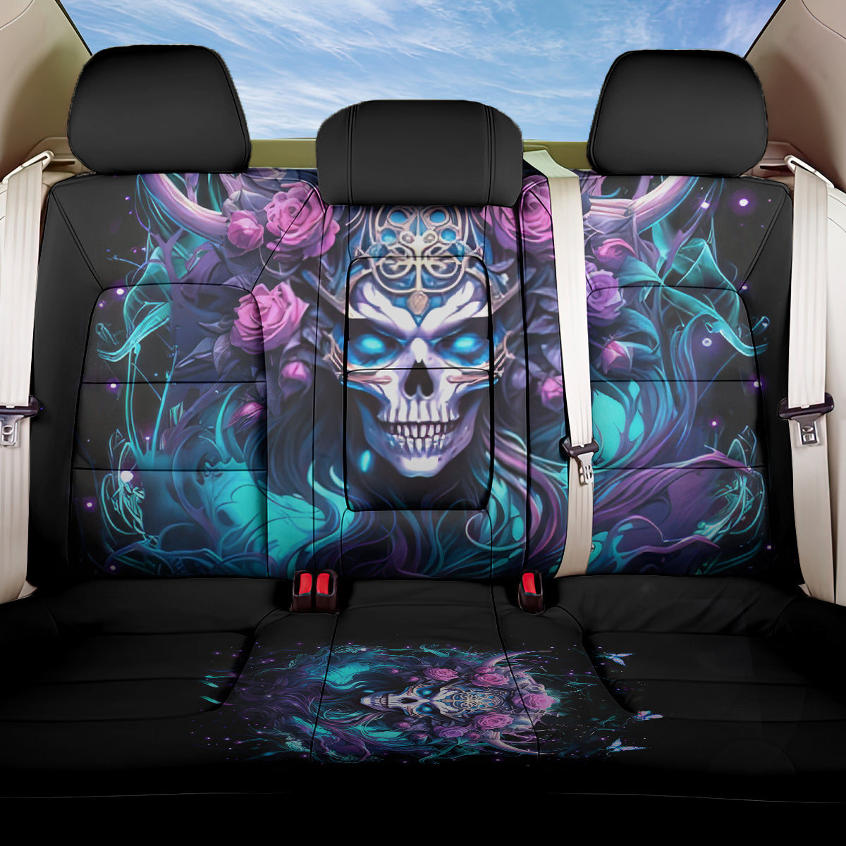 Rose Skull Back Car Seat Cover I'm Never Alone My Demons Are With Me 24/7 - Wonder Print Shop