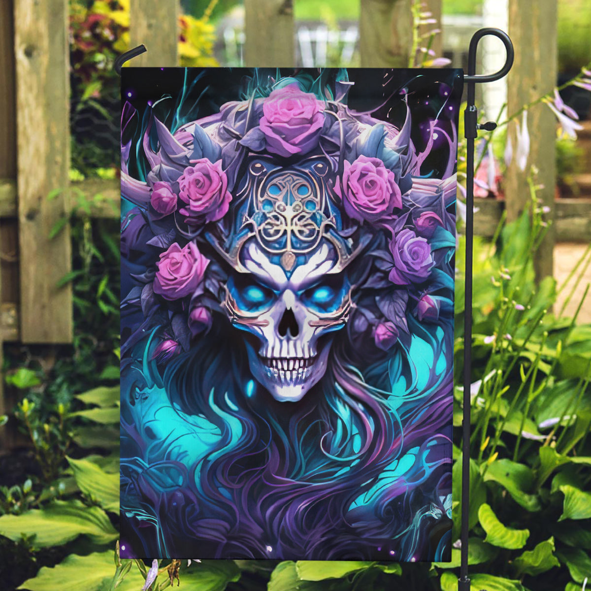 Rose Skull Garden Flag I'm Never Alone My Demons Are With Me 24/7 - Wonder Print Shop