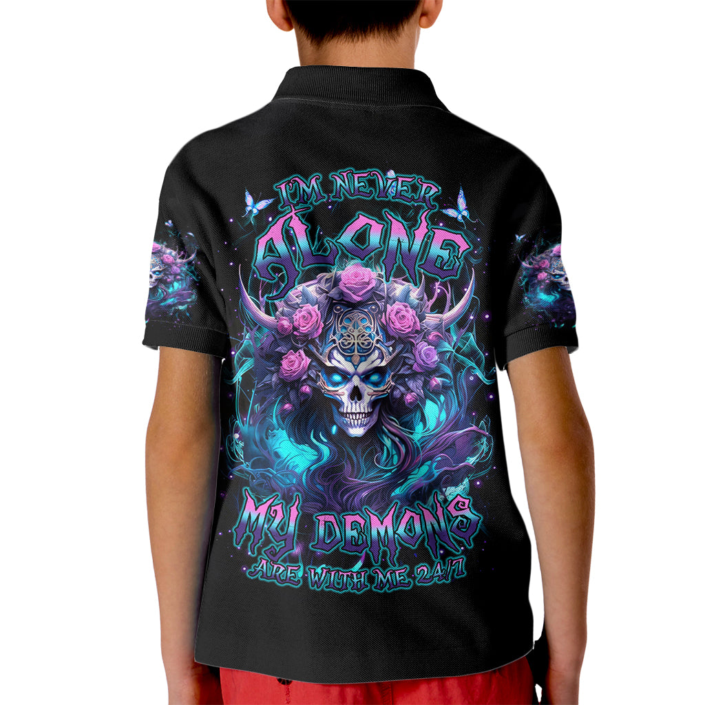 Rose Skull Kid Polo Shirt I'm Never Alone My Demons Are With Me 24/7 - Wonder Print Shop