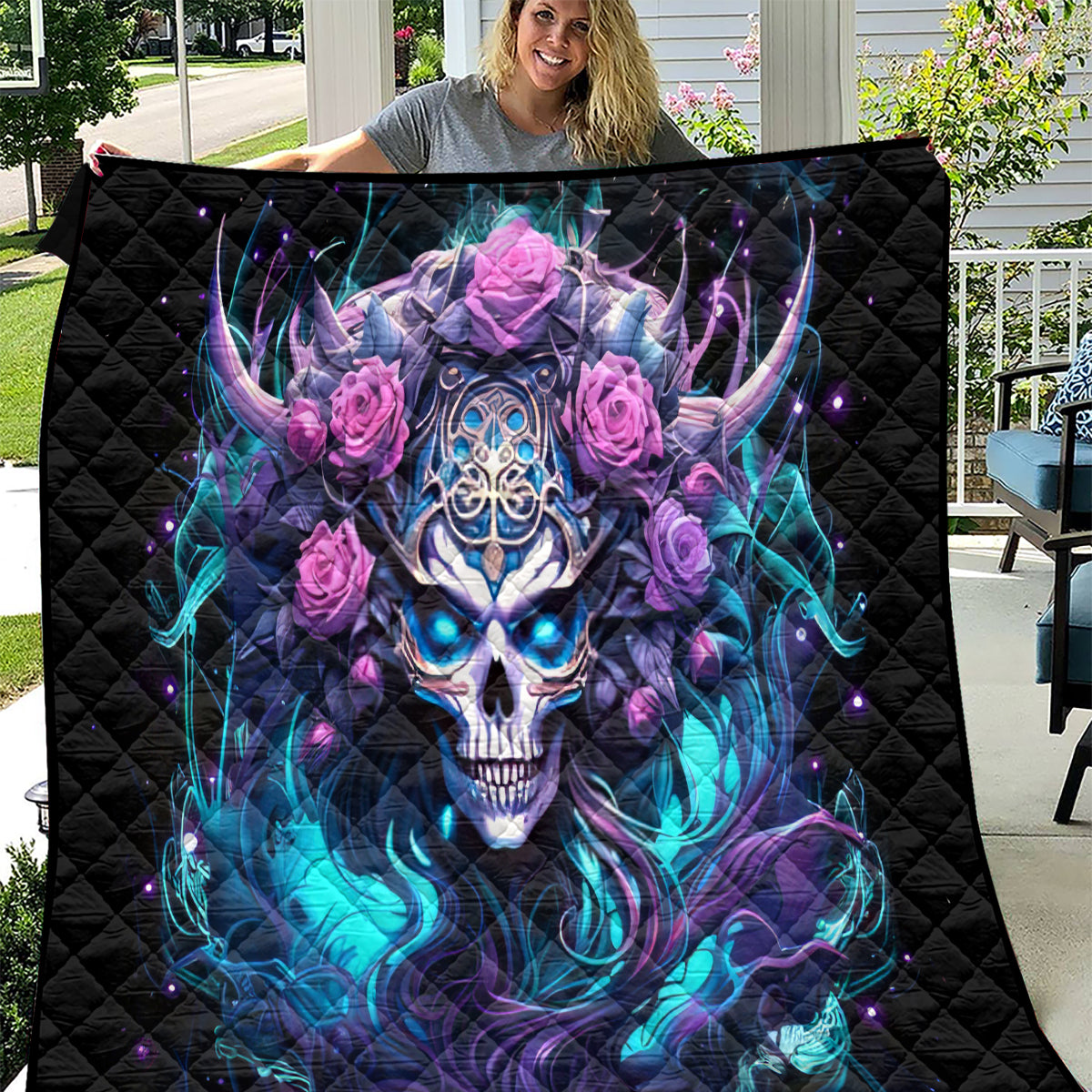 Rose Skull Quilt I'm Never Alone My Demons Are With Me 24/7