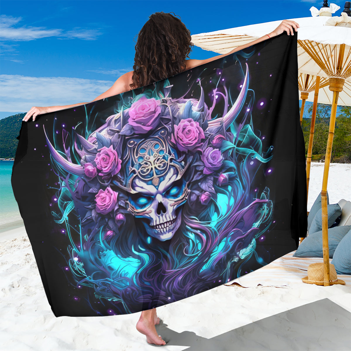 Rose Skull Sarong I'm Never Alone My Demons Are With Me 24/7 - Wonder Print Shop