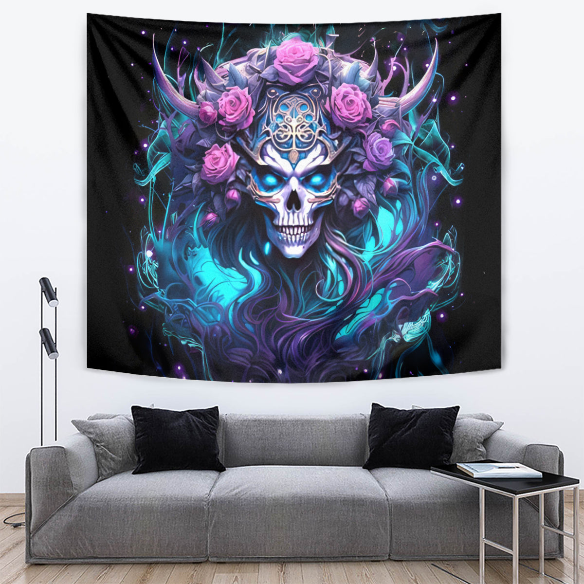 Rose Skull Tapestry I'm Never Alone My Demons Are With Me 24/7