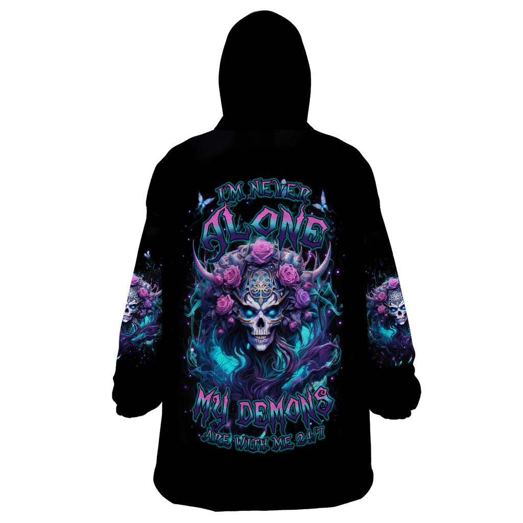 Rose Skull Wearable Blanket Hoodie I'm Never Alone My Demons Are With Me 24/7