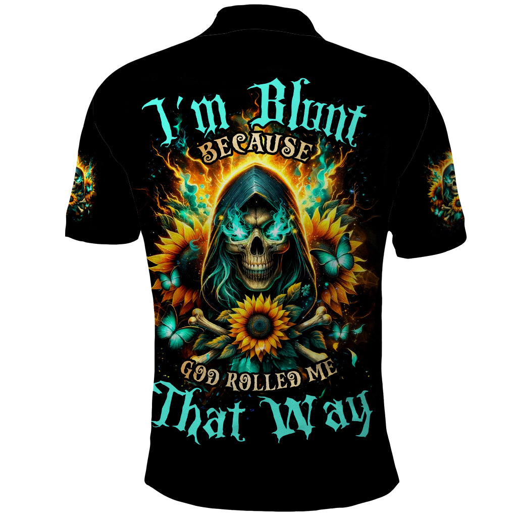 Sunflower Skull Polo Shirt I'm Blunt Because God Rolled Me That Way - Wonder Print Shop