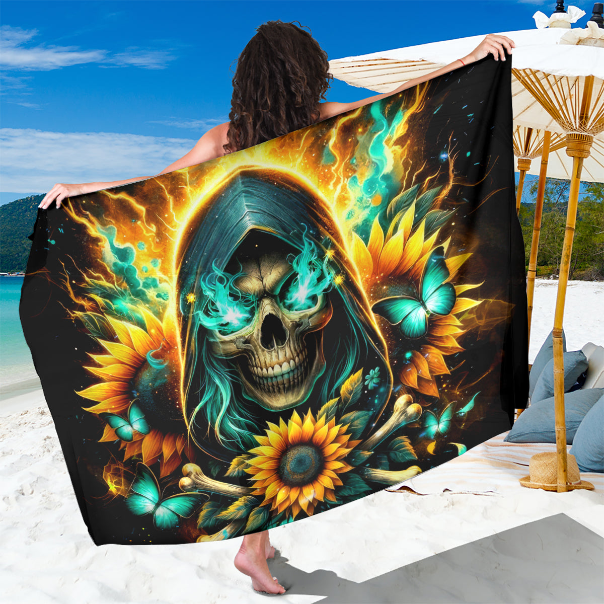 Sunflower Skull Sarong I'm Blunt Because God Rolled Me That Way - Wonder Print Shop