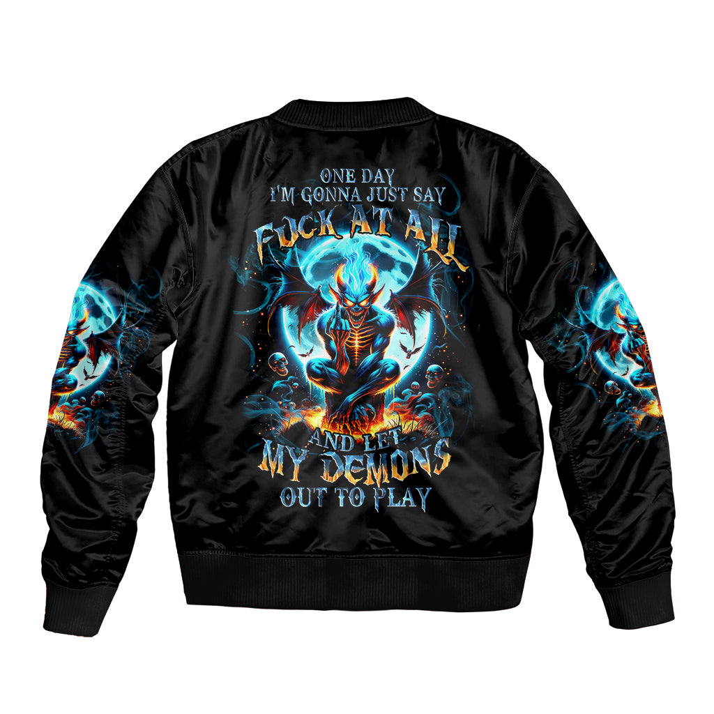 Devil Skull Bomber Jacket One Day I'm Gonna Just Say And Let My Demons Out Play - Wonder Print Shop