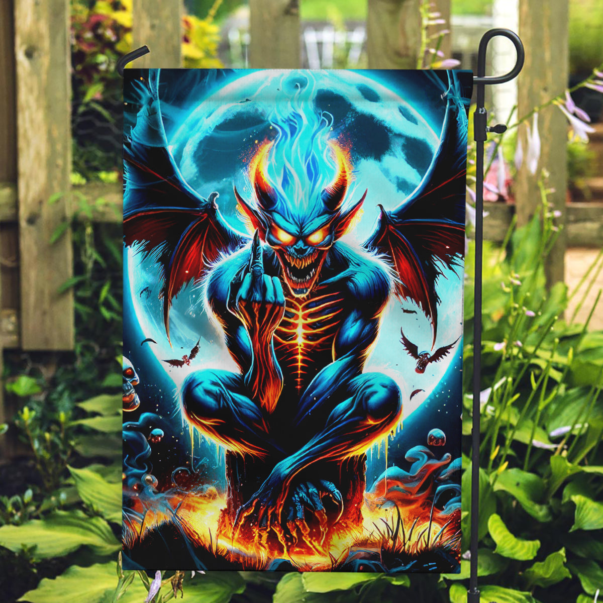 Devil Skull Garden Flag One Day I'm Gonna Just Say And Let My Demons Out Play - Wonder Print Shop