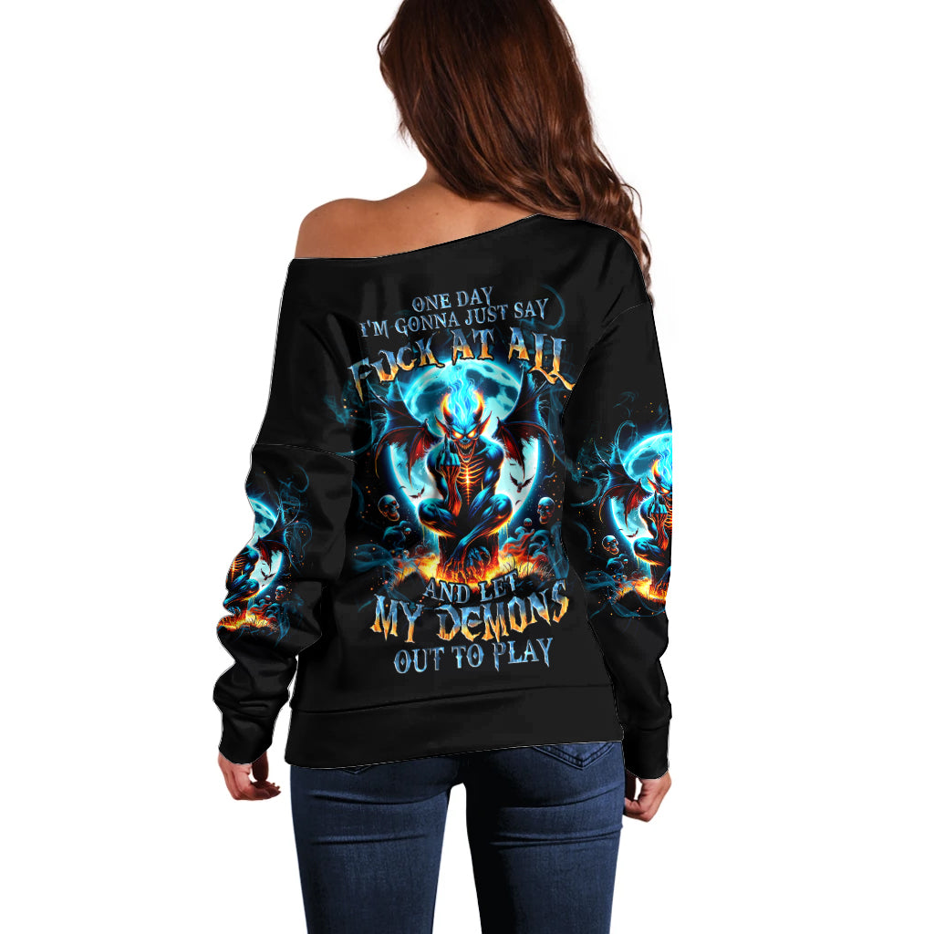 Devil Skull Off Shoulder Sweater One Day I'm Gonna Just Say And Let My Demons Out Play - Wonder Print Shop