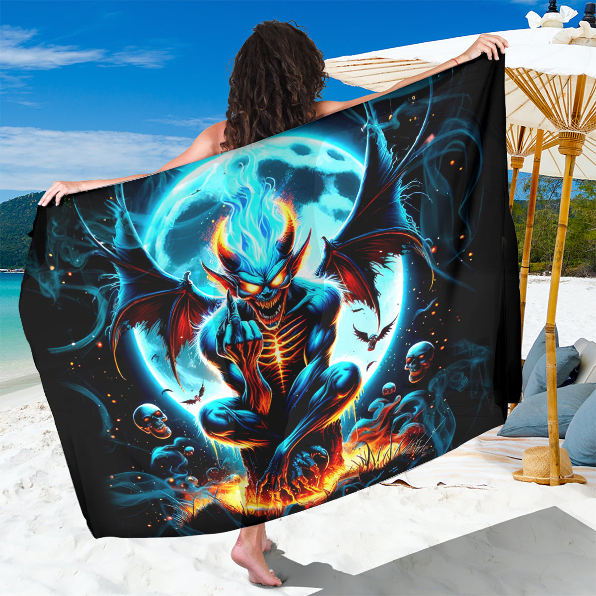 Devil Skull Sarong One Day I'm Gonna Just Say And Let My Demons Out Play - Wonder Print Shop