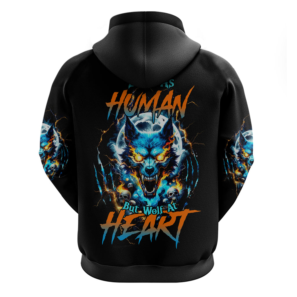 Wolf Skull Hoodie Born As Human But Wolft At Heart - Wonder Print Shop