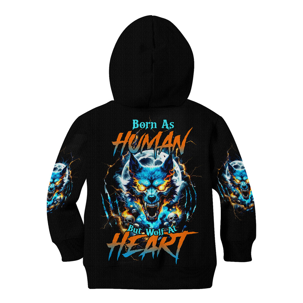 Wolf Skull Kid Hoodie Born As Human But Wolft At Heart - Wonder Print Shop