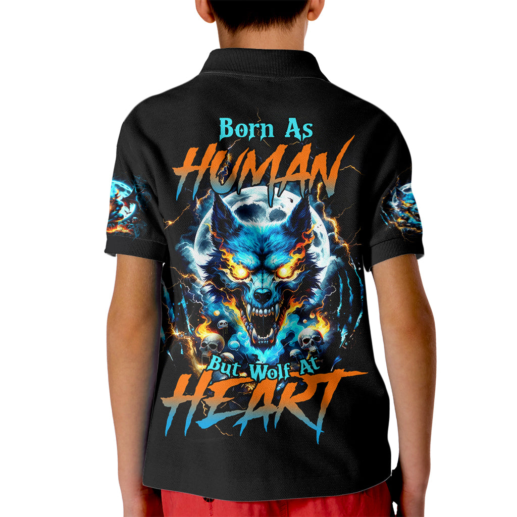 Wolf Skull Kid Polo Shirt Born As Human But Wolft At Heart - Wonder Print Shop