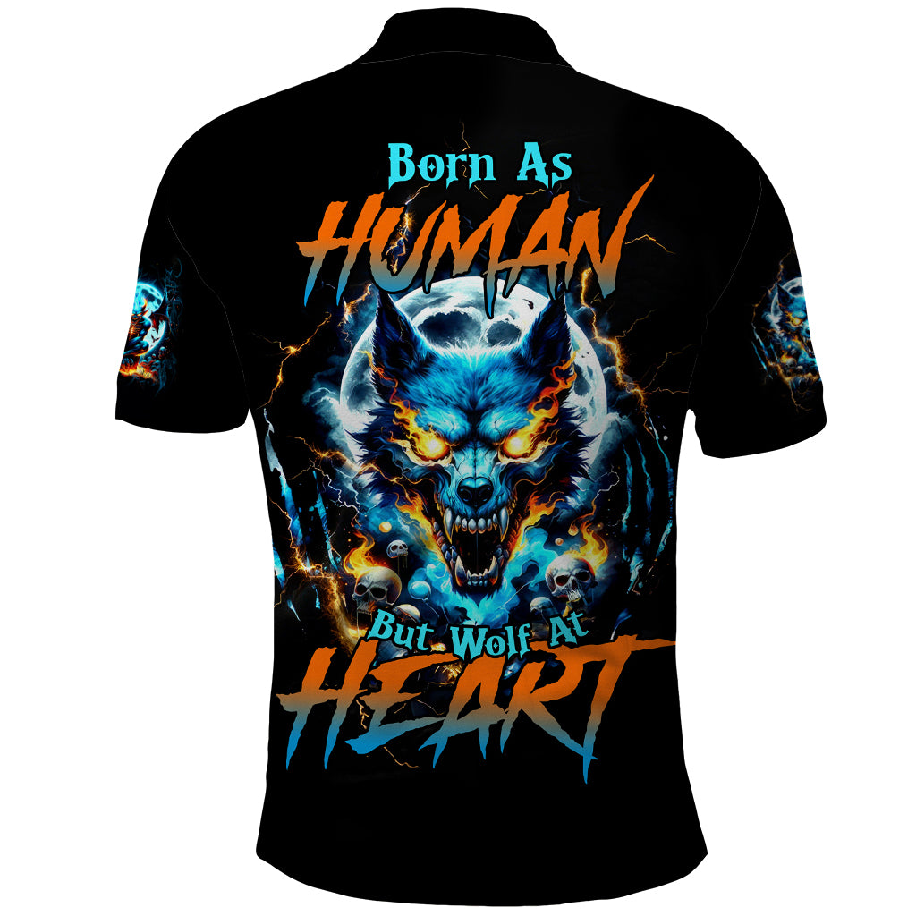 Wolf Skull Polo Shirt Born As Human But Wolft At Heart - Wonder Print Shop