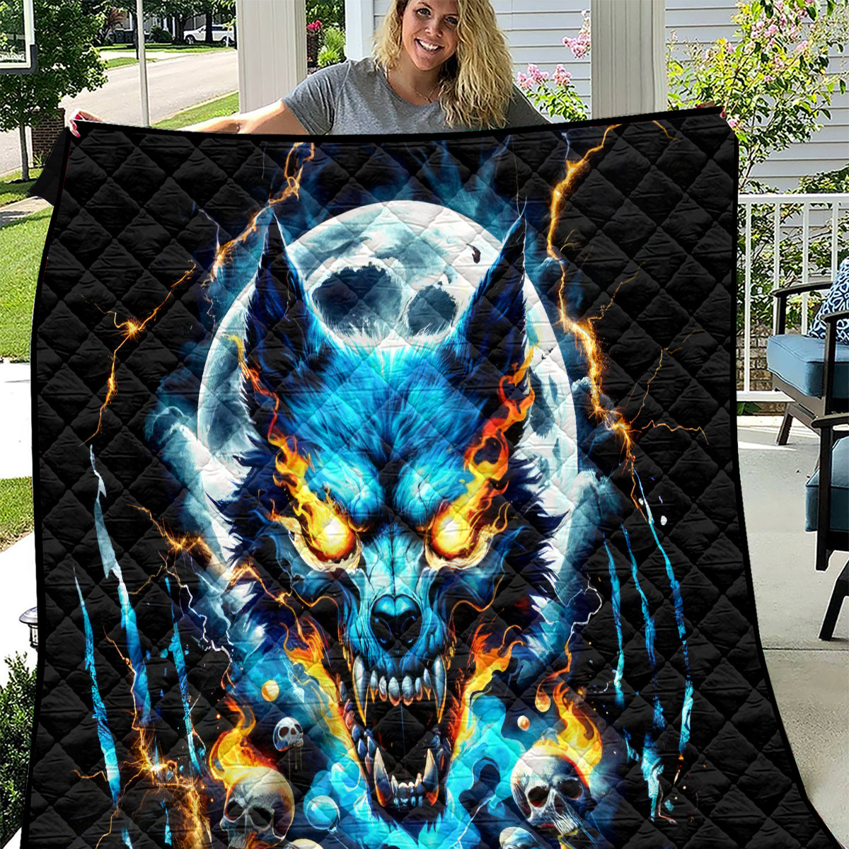 Wolf Skull Quilt Born As Human But Wolft At Heart