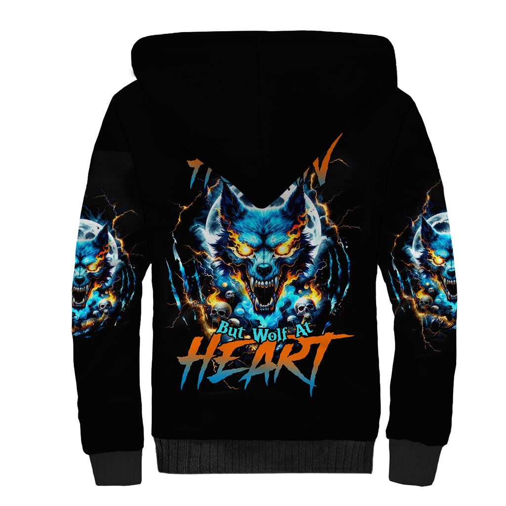 Wolf Skull Sherpa Hoodie Born As Human But Wolft At Heart