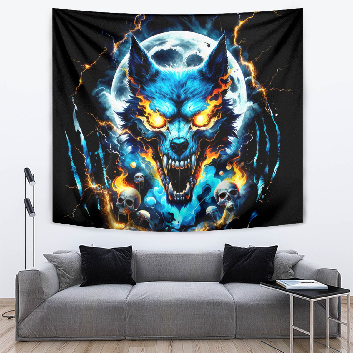 Wolf Skull Tapestry Born As Human But Wolft At Heart