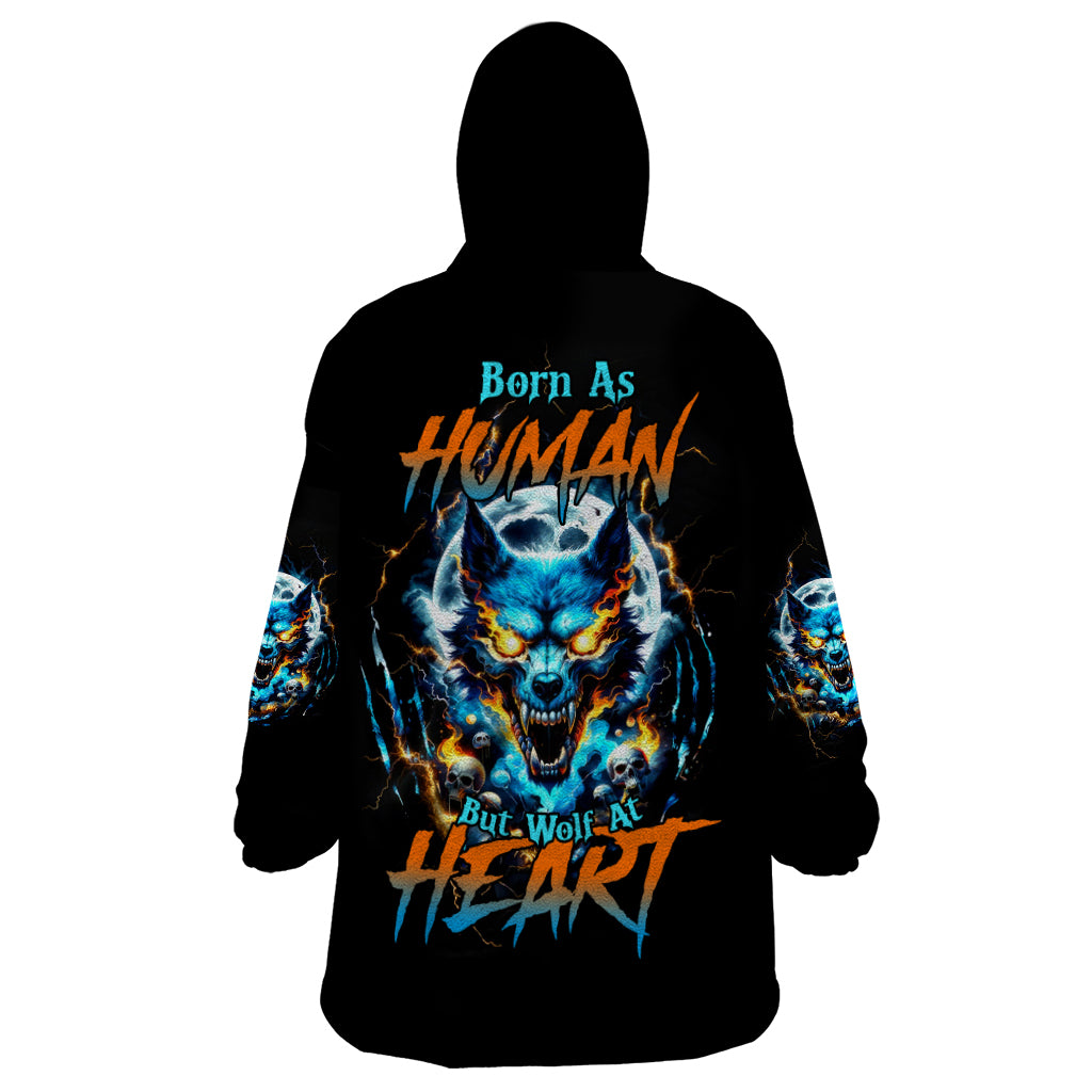 Wolf Skull Wearable Blanket Hoodie Born As Human But Wolft At Heart